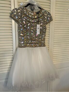 Morphew Vintage Beaded Cap Sleeve Tulle Mini Dress Size S